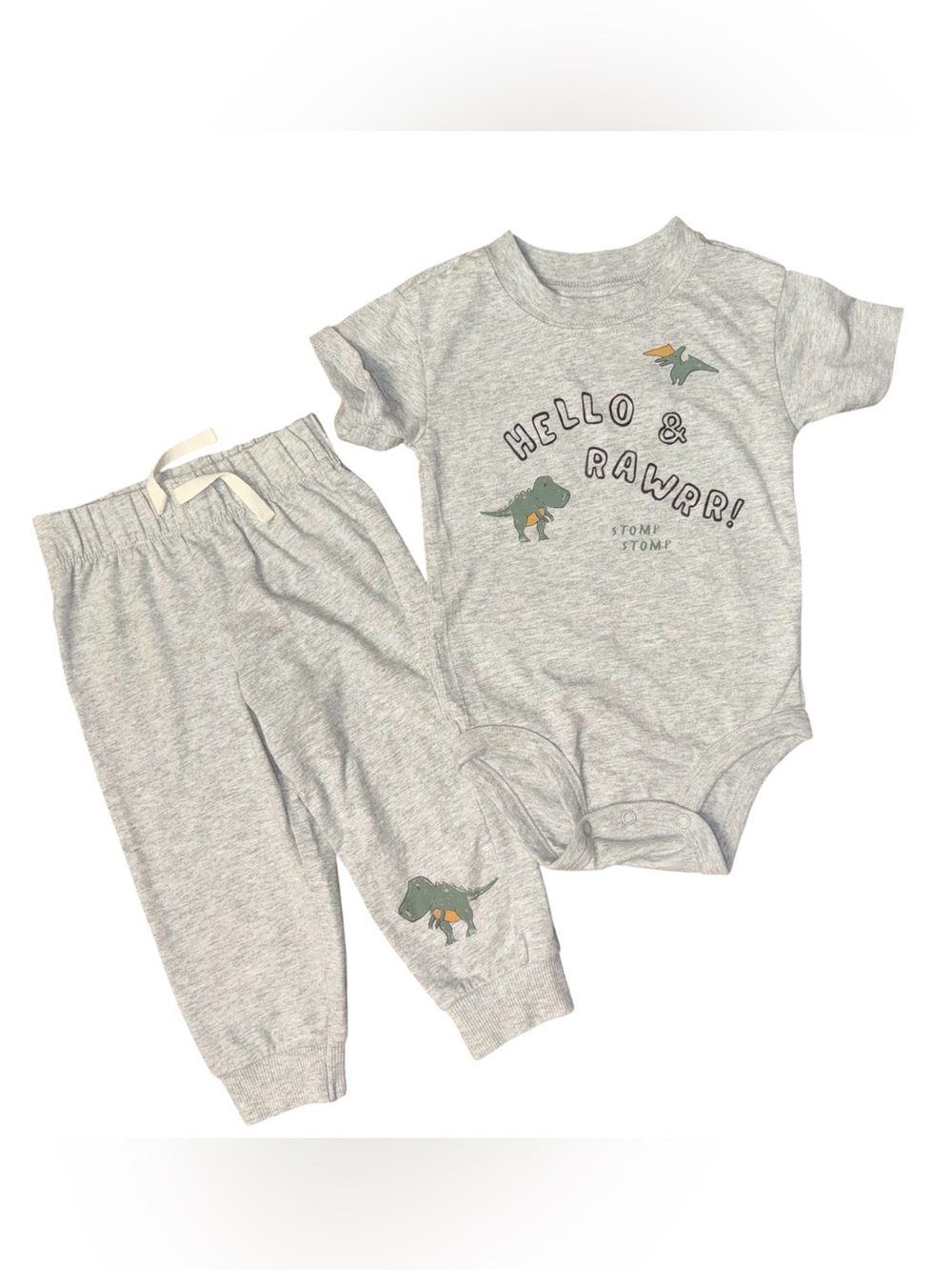 Carter's Grey Dino Two-Piece Pajama Set with Green Accents